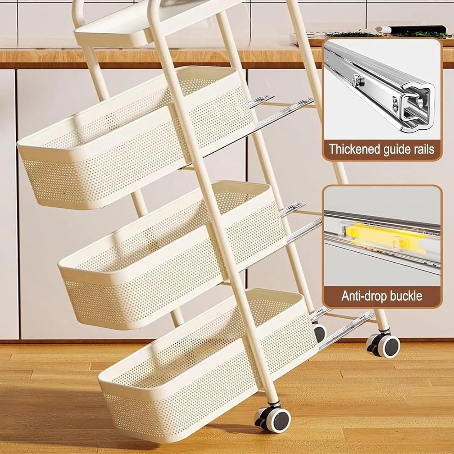 Slim Storage Cart with Track Pull,Bathroom Storage Organizer Rolling Utility Cart, for Office Bathroom Kitchen Laundry Room