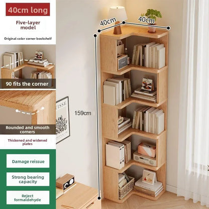 Solid wood corner bookshelf Floor rack Multi-layer corner cabinet Storage storage