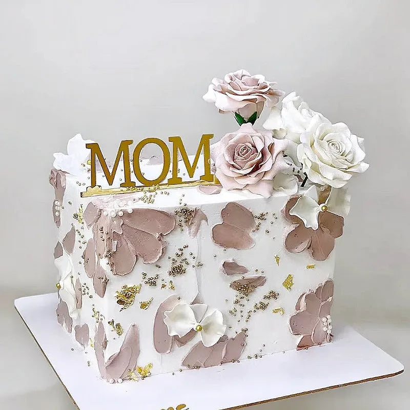 Happy Mothers Day birthday Cake Topper Gold Simple design Acrylic MOM Party Cake Toppers Mother's Day Gifts Dessert Decoration