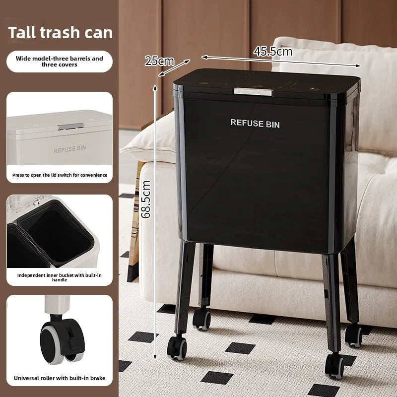 Large Capacity Kitchen Trash Can Lid Automatic Touchless Step Pedal Tall Rolling Wheels No Bend Home Household Bolsas Basura