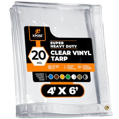 4' x 6' Clear Vinyl Tarp - Super Heavy Duty Transparent Waterproof PVC Tarpaulin with Brass Grommets - for Patio Enclosure Camp