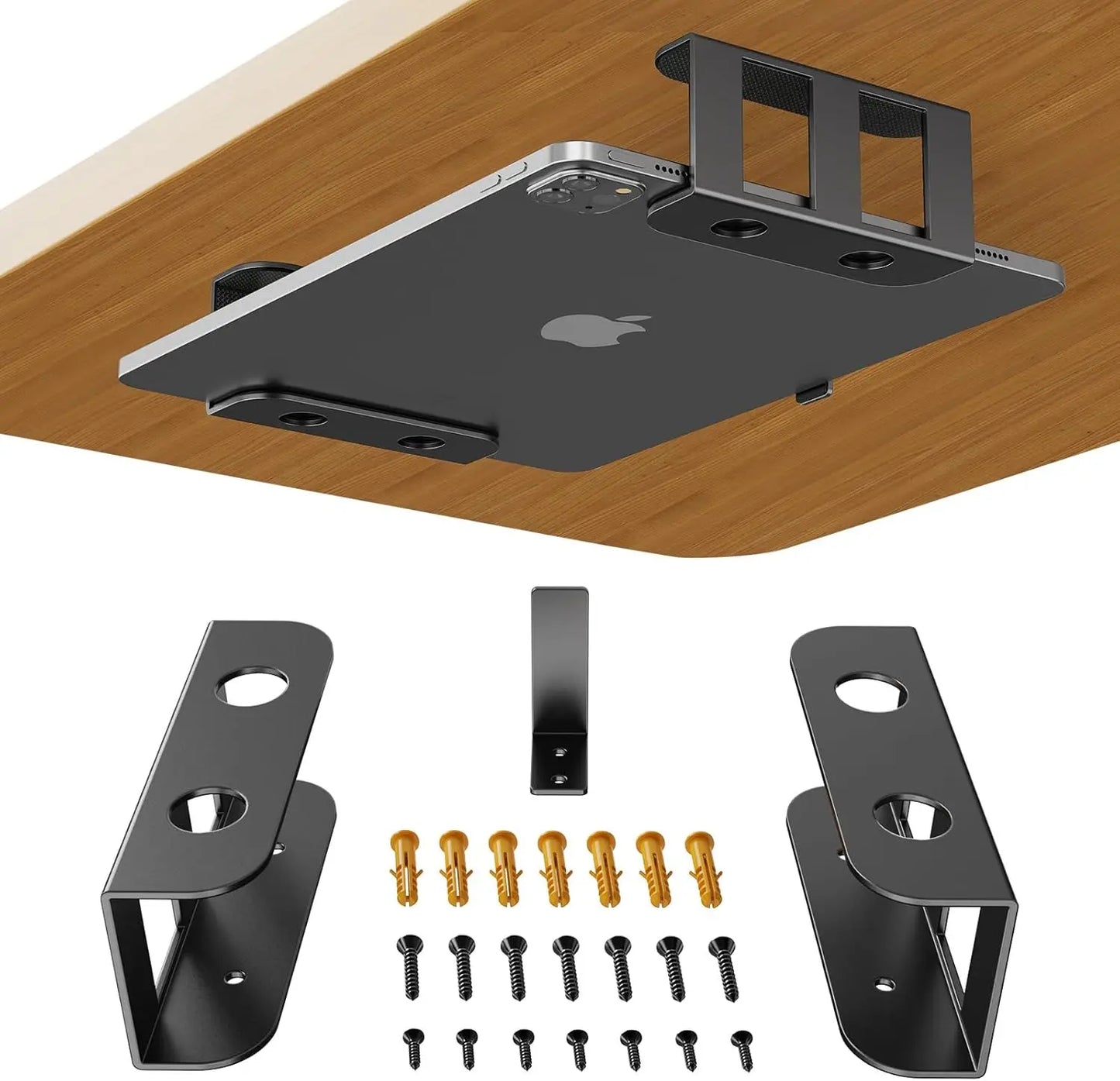 Under Desk Laptop Mount, Metal Under Desk Shelf Holder for Laptop, Mac Mini, Macbook, Keyboard with Anti-Scratch Silicone