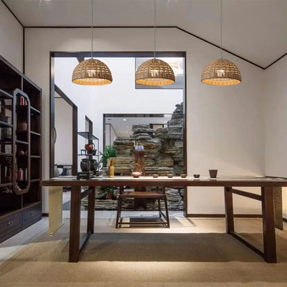 Rattan Chandelier Lampshade Natural Weaved Wicker Pendant Light for Home Restaurant Decor Rattan Hand-Woven Bamboo Lampshade