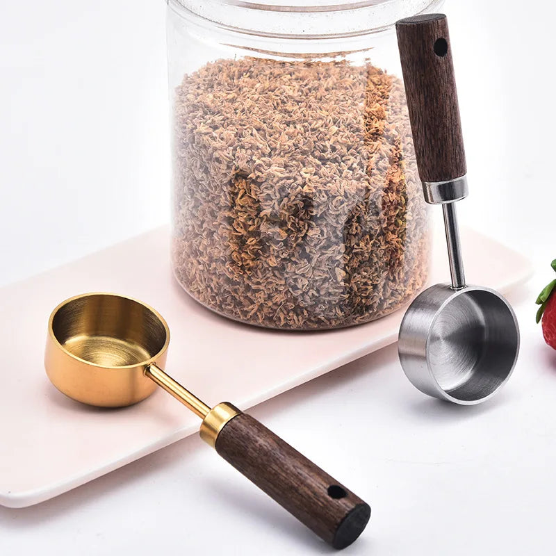 15ml Stainless Steel Measuring Spoon Tablespoon Coffee Scoop Wood Handle Sugar Powder Coffee Bean Measure Spoon Kitchen Tools