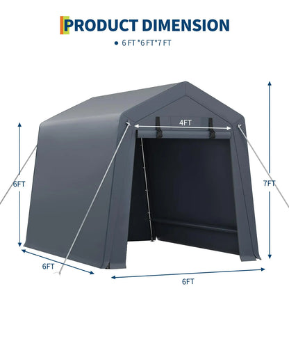 6x8 FT Heavy Duty Outdoor Storage Shed Portable Steel Frame Shelter With Waterproof PE Tarp Cover Dual Zipper Doors & Mesh Vents