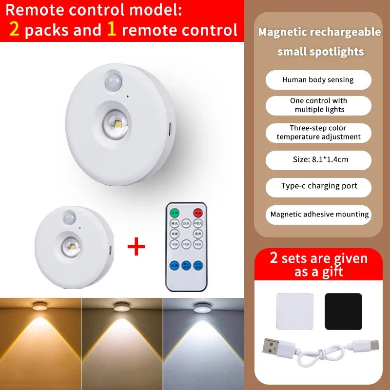 Motion Sensor LED Under Cabinet Lamp Dimmable Rechargeable Night Light Stairs Closet Room Aisle Tube Bar Detector Bulb