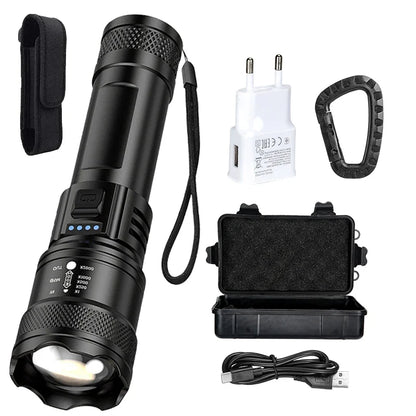 Super Bright Flashlight USB Rechargeable LED Long Range Tactical Torch Outdoor Waterproof Emergency Camping Fishing Lantern
