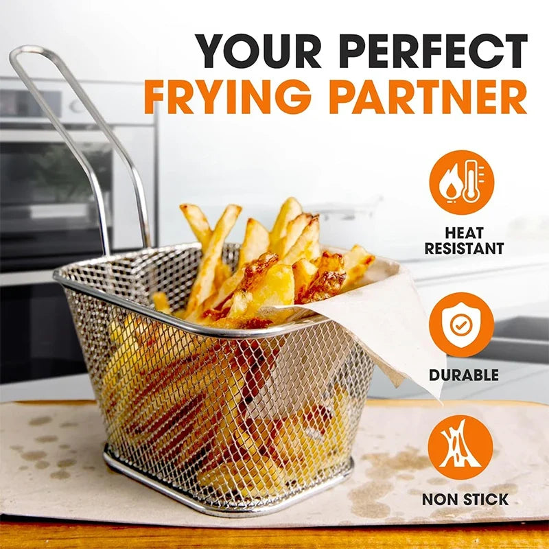 4Pcs Mini Square Fry Basket Stainless Steel French Fries Fry Basket with Handle Deep Food Serving Baskets For Onion Rings Snacks