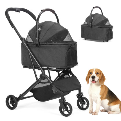 3 in 1 Dog Stroller, Upgraded Frame, Up to 44lbs Pet Stroller with Dog Poop Bags & Dispenser, Zipperless Entry, Storage Basket &