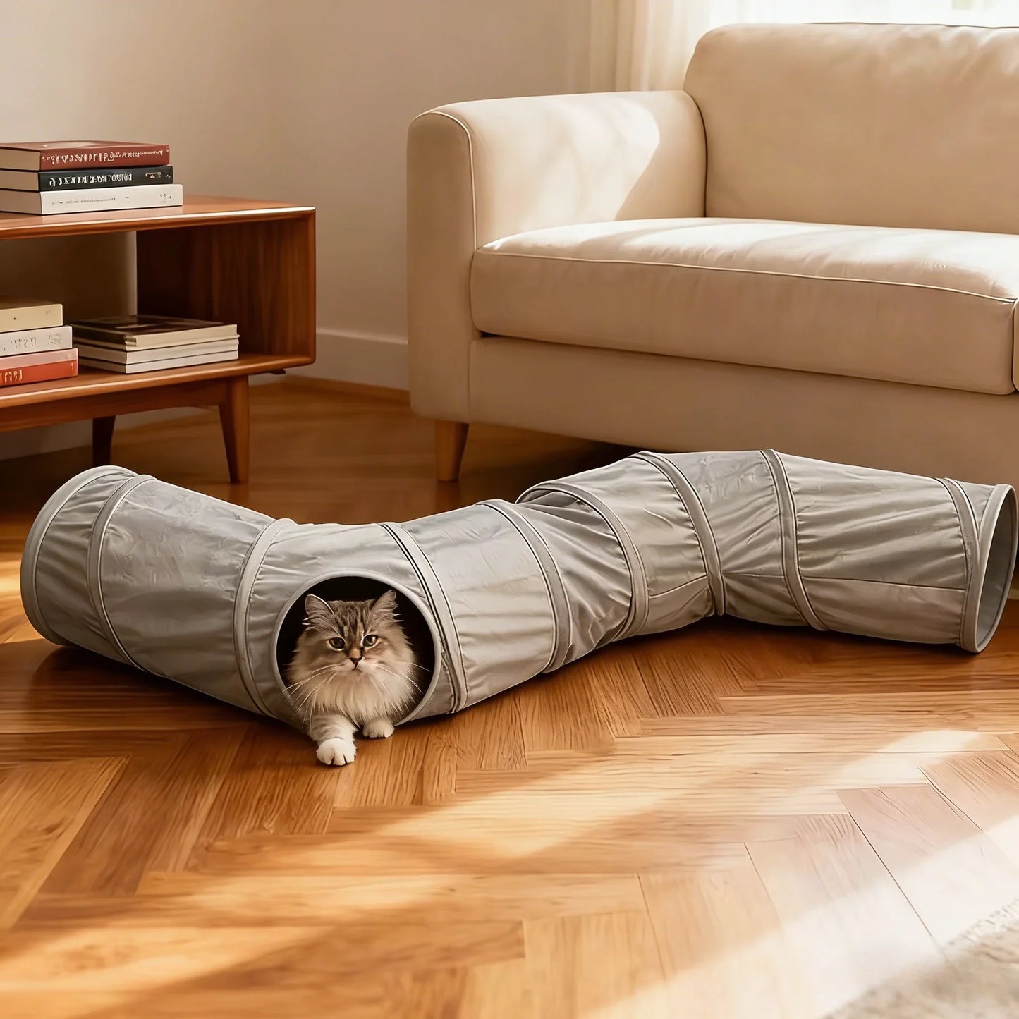 Foldable S-shaped Cat Tunnel Toy, Plush Interactive Cat Maze, Retractable Indoor Outdoor Play Tunnel, Durable Hideaway for Pets