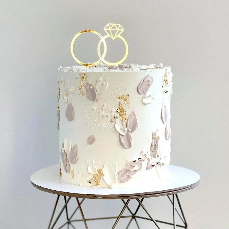 Ins Gold Acrylic Ring Wedding Cake Topper Bride Groom Proposal Party Wedding Cake Topper for Engagement Gift Dessert Decoration