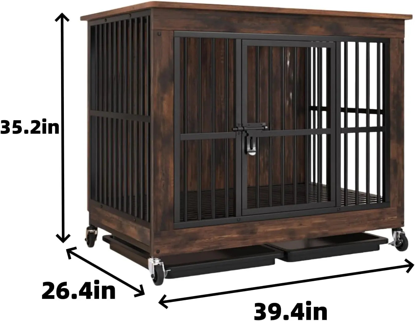 Wooden Dog Crate with Wheels Furniture, for Indoor, for All Dogs, Decorative Side End Table Multiple Units Can be Combined