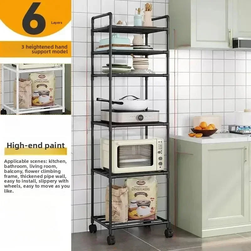 Multi-function Landing Trolley Microwave Oven Rack Installation Storage Rack Bathroom Kitchen Organizer Small Space-Saving Rack