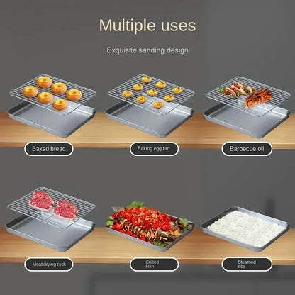 Stainless Steel Baking Pan Tray with Wire Rack Cake Baking BBQ Pan Tray Plate Oven Brownie Rack Cooking Roasting Grilling Tool