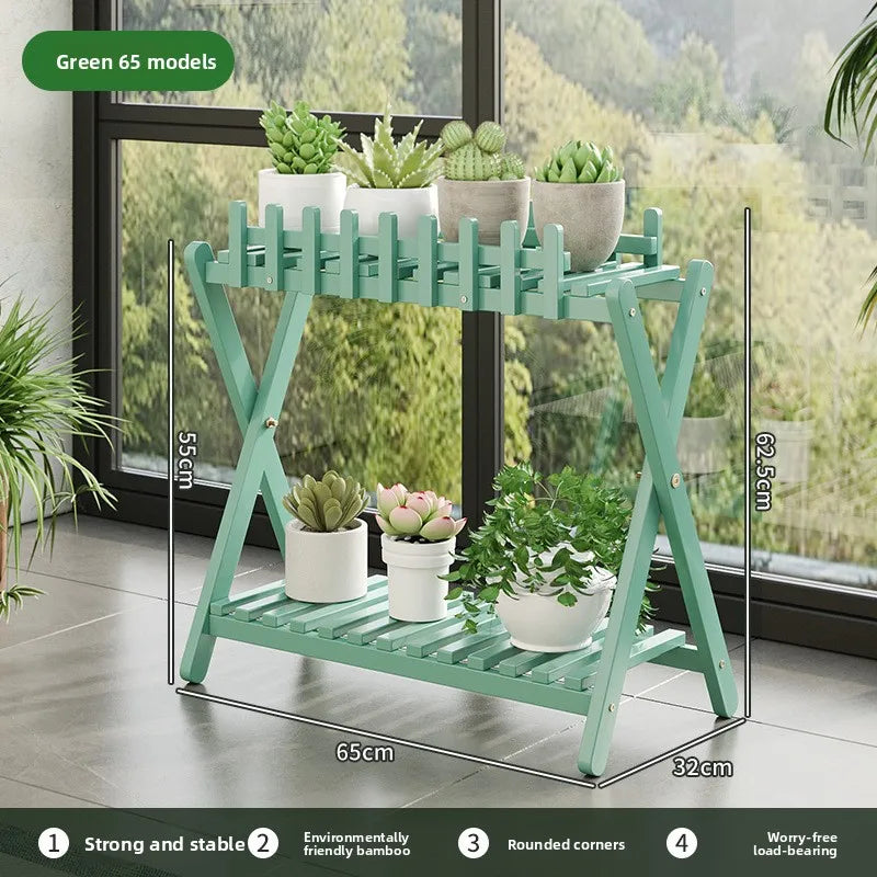 Natural Bamboo Multi Tier Floor Plant Stand Mobile Flower Pot Shelf Indoor Outdoor Balcony Living Room Succulent Display