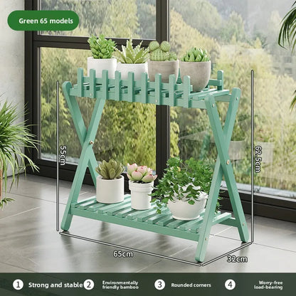 Natural Bamboo Multi Tier Floor Plant Stand Mobile Flower Pot Shelf Indoor Outdoor Balcony Living Room Succulent Display
