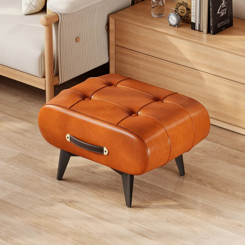 Foldable Foot Stool Extra Thick PU Leather & High-Density Foam, Portable Ottoman for Living Room/Bedroom/Office, Non-Slip Base