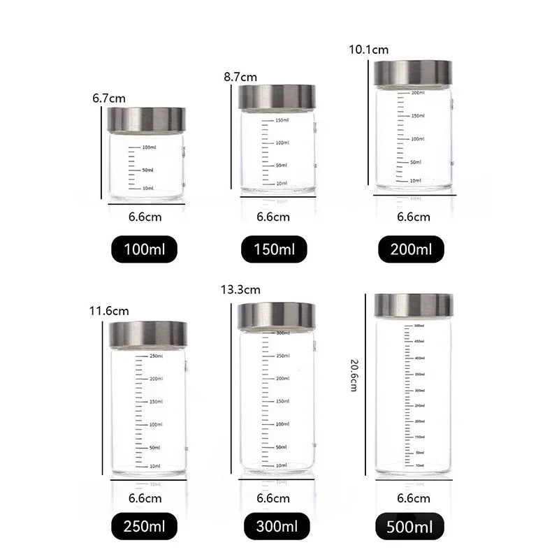 100-500ml Glass Bottle with Scale High Borosilicate Heat-resistant Glass Seal Jar Kitchen Seasoning Spices Storage Bottle Gadget