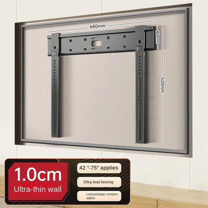 Ultra thin Universal TV Wall Mount - 1cm Gap Design for 32-90" Flat/Curved Screens max 80kg Magnetic Lock VESA 100x100-800x400mm