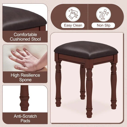 Vanity Desk with Adjustable Angle Mirror, Vintage Vanity Makeup Table and Cushioned Stool Set with