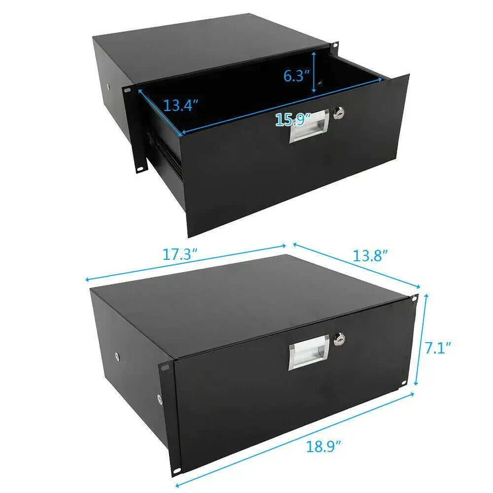 4U Professional Rack Case 19" Steel Plate DJ Drawer Equipment Cabinet with Key
