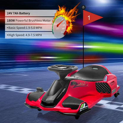 24V Electric Go-Kart Kids Outdoor Ride On Drift Racing Car Toy with Variable Speeds Up to 7.5 Mph,LED Lights,Music,USB Port