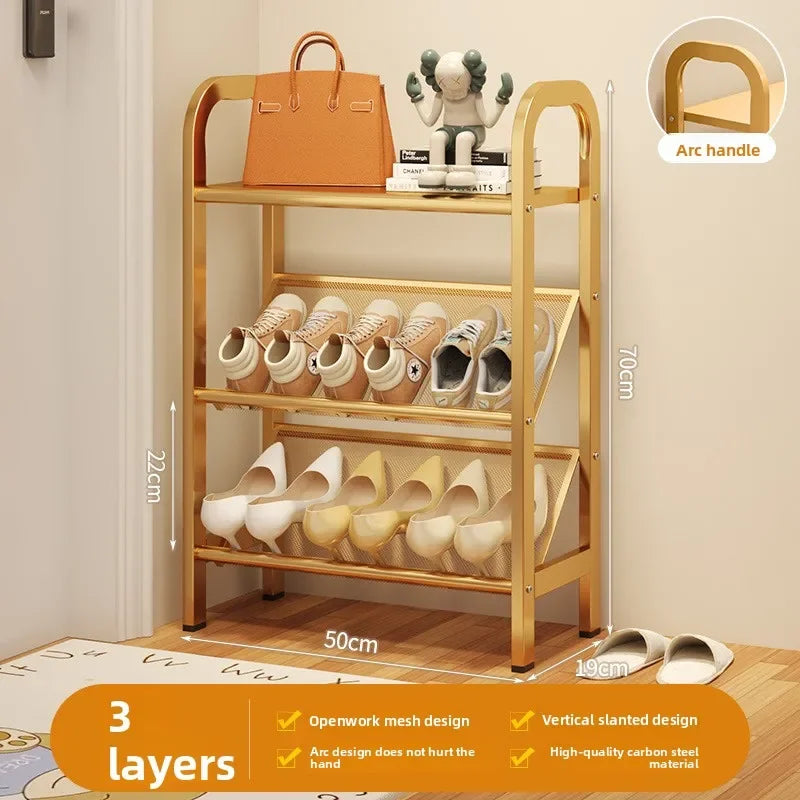 Steel shoe rack household door simple storage space saving metal multi-layer narrow shoe cabinet