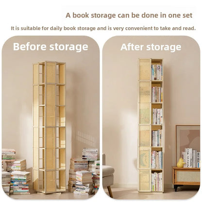 All solid wood rotating bookshelf 360-degree bookcase multi-layer storage home living room removable children's floor rack