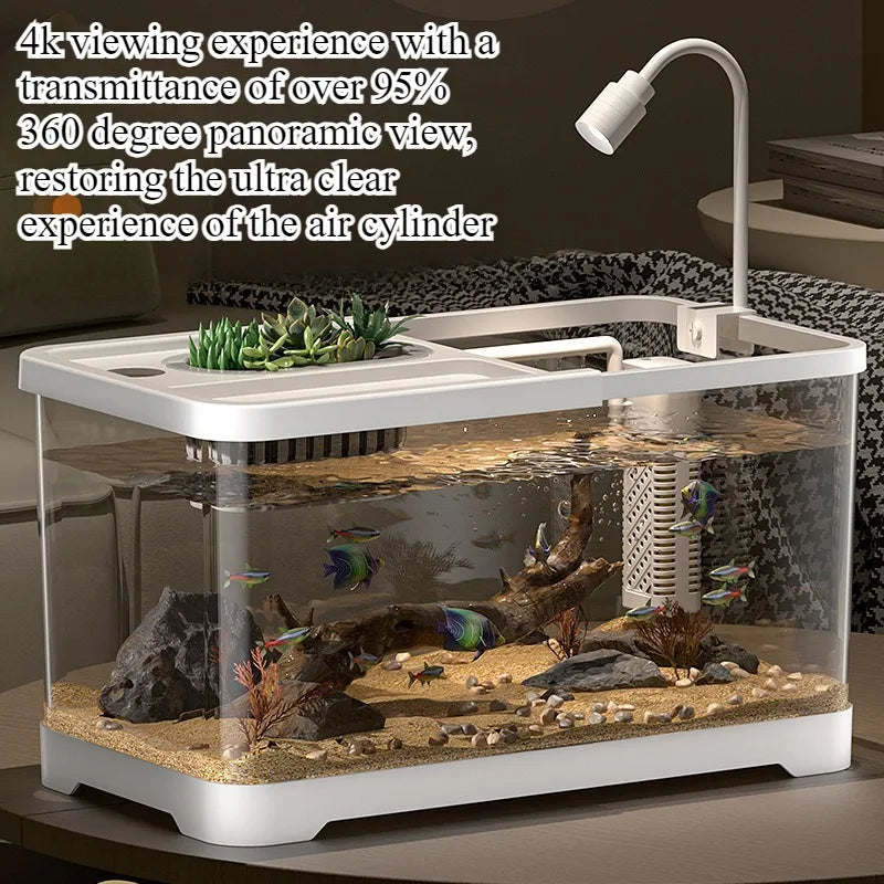 Fish tank household aquarium living room desktop ecological circulation tank filter oxygenation integrated tank with cover