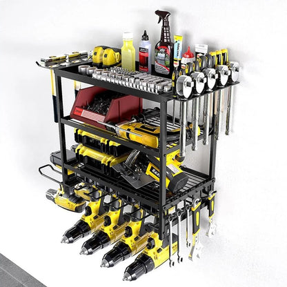 Power Tool Storage Wall Mounted Rack 4 Layer Power Drill Tool Holder Heavy Duty Tool Shelf for Garage, Workshop