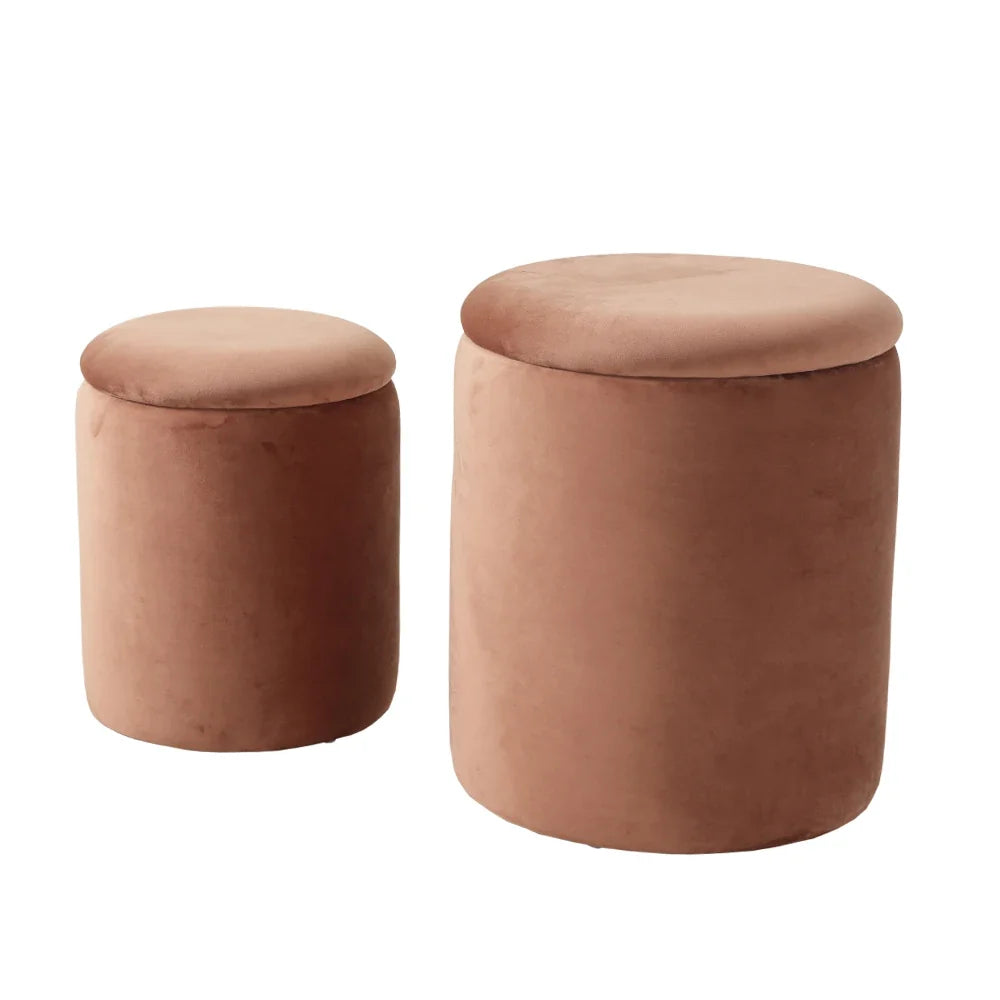 Pieces Velvet Storage Ottoman Set - Round Tufted Storage Bench with Removable Lid, Multifunctional Stool for Living Room Bedroom
