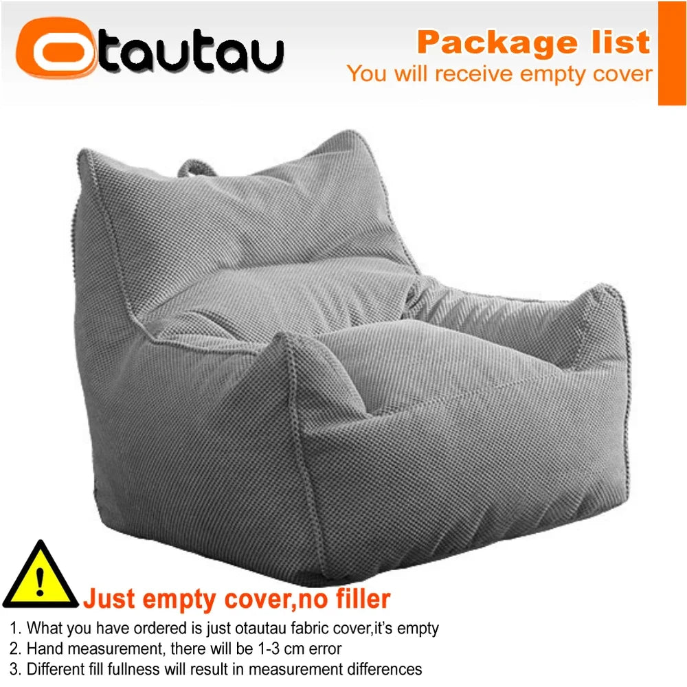 OTAUTAU Soft Waffle 1-2 Seat Bean Bag Couch Cover Set Without Filler Beanbag Armchair Lazy Sofa Bed Lounger Ottoman Stool SF182