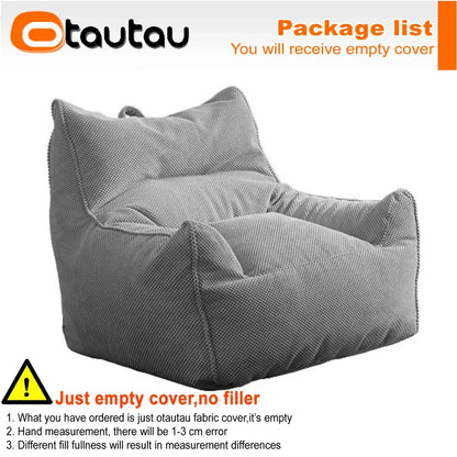 OTAUTAU Soft Waffle 1-2 Seat Bean Bag Couch Cover Set Without Filler Beanbag Armchair Lazy Sofa Bed Lounger Ottoman Stool SF182
