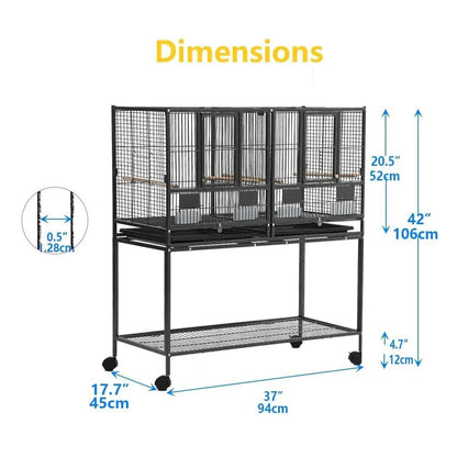 Breeding Flight Bird Cage with Detachable Rolling Stand Breeder Cage with Perches, Food Boxes, Slide-Out Tray and Storage Shelf