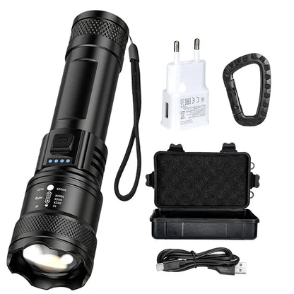 Super Bright Flashlight USB Rechargeable LED Long Range Tactical Torch Outdoor Waterproof Emergency Camping Fishing Lantern