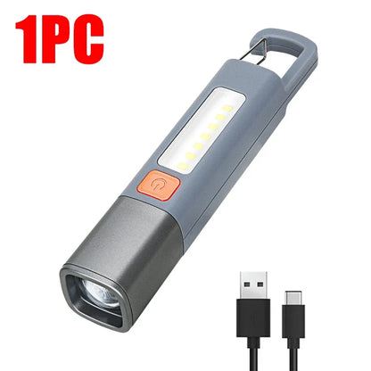 1-10PCS Super Bright LED Flashlight XPE Torch Light With Hook Camping Light USB Rechargeable Zoomable Waterproof Flashlight