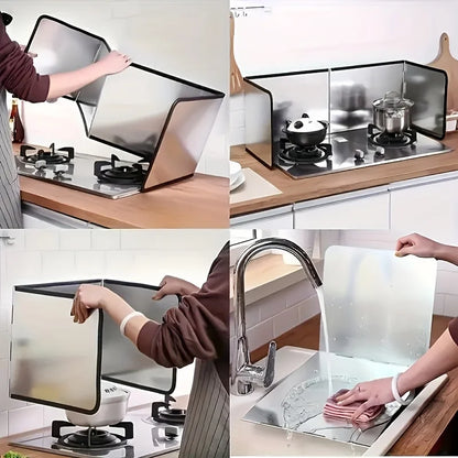 Folded Stainless Steel Splash Guard Set, Non-Stick Kitchen Stove Protection with Foldable Panels for Home RV Camping