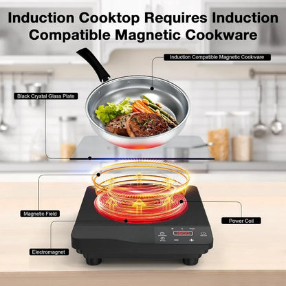 Portable Induction Cooktop 1800W with 10 Inch Fry Pan 110V-120V Electric Hot Plate for Home Use 8 Power Levels 8 Temperature Se