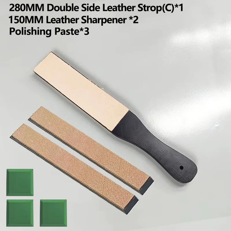 Double Side Leather Strop for Knife Sharpening Stropping Block Kit with Polishing Compound Knife Sharpening Double Side