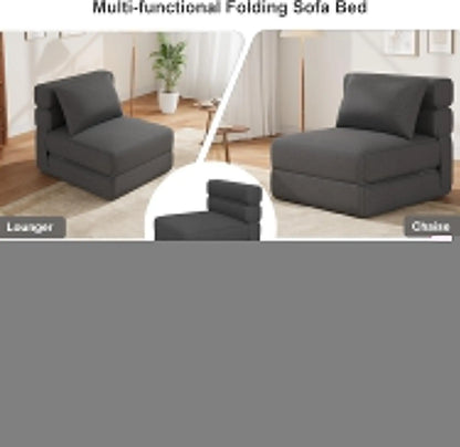 Foldable Sofa Bed Convertible Sleeper Chair with Pillow Comfort Sofa Chair High-Density Memory Foam Removable Linen Cover