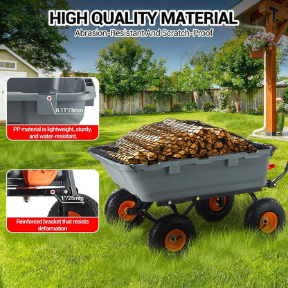 Poly Garden Dump Cart, 900Lbs Heavy Duty Utility Dump Wagon Yard Cart ,10" Tires