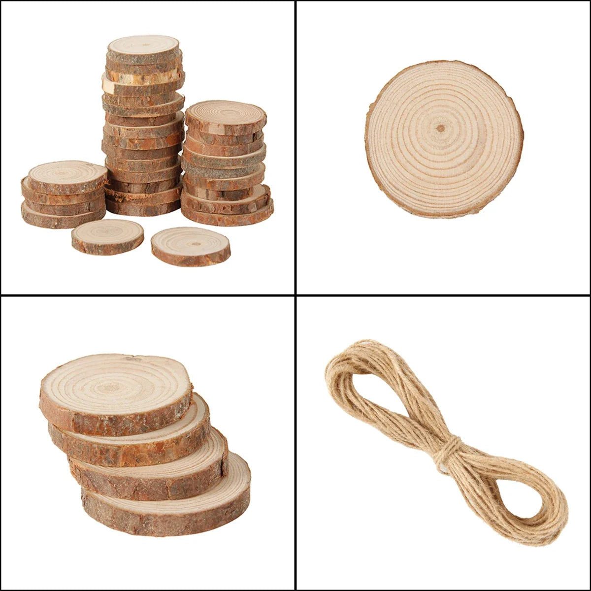 30/60Pcs Wood Slices With Tree Bark Natural Pine Round Unfinished Wood Slices Painting DIY Crafts for Wedding Christmas Decor