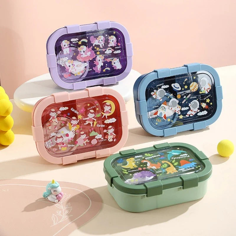 1000/1350ml Portable Cartoon Bento Box with Soup Bowl  Lunch Box Buckle Design Sealed Leak-proof Picnic Food Storage Container