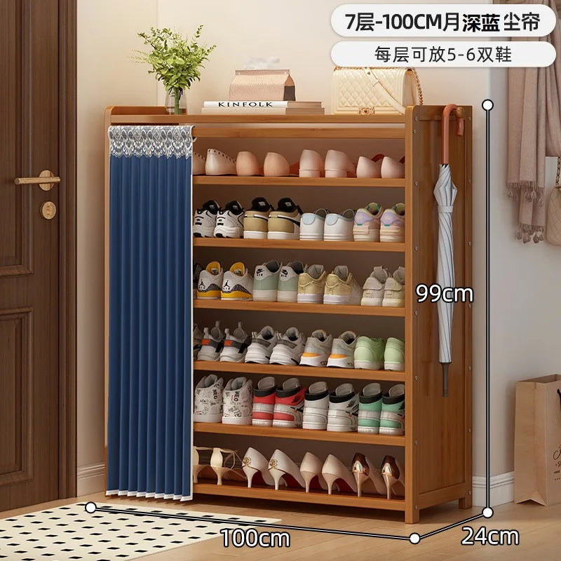 Bamboo shoe cabinet entrance door household large capacity dustproof multi-layer shoe rack rental room shoe storage rack