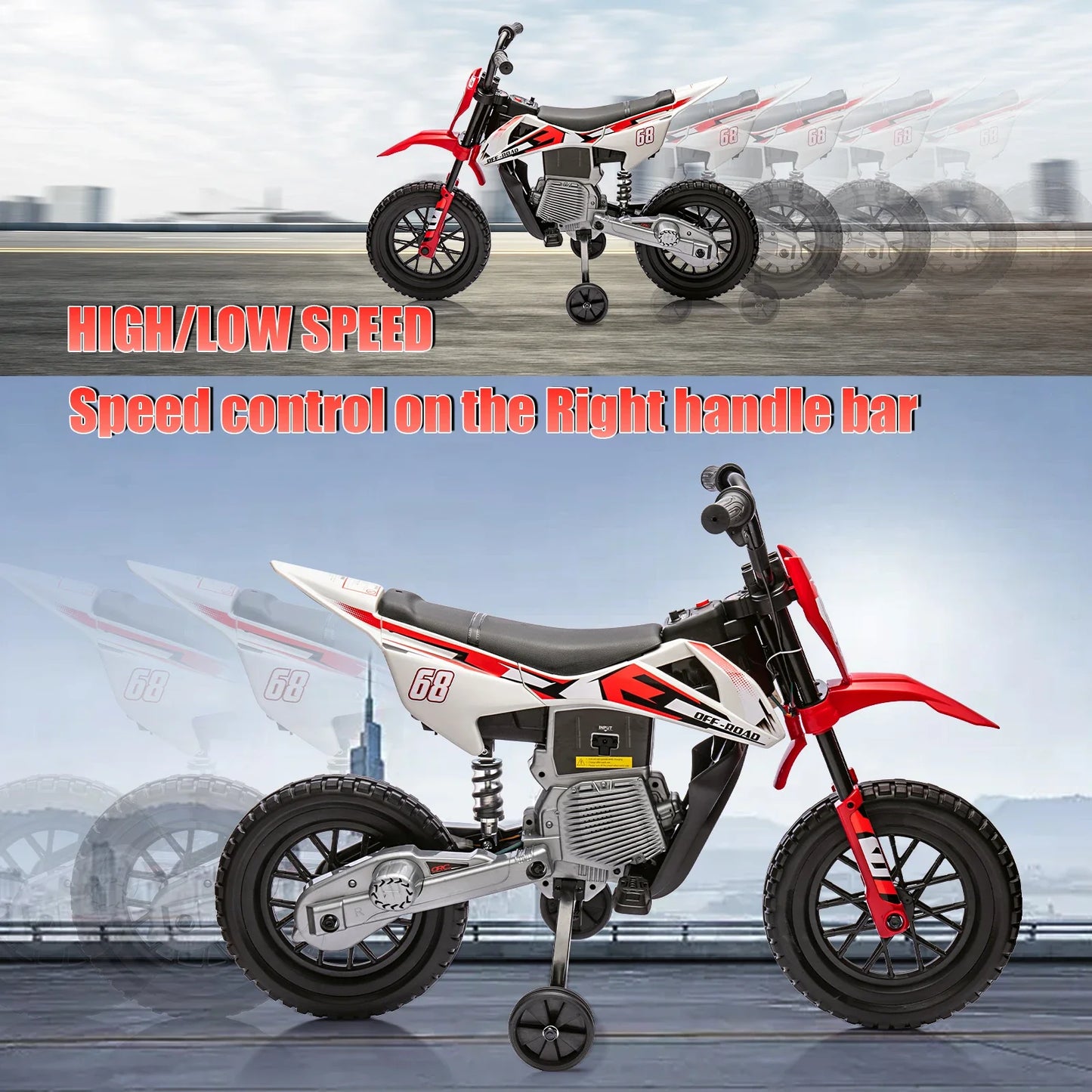 12V Electric Dirt Bike Kids Ride on Motorcycle for Toddlers with Traning Wheels Twist Grip Throttle 3Mph Max Speed and Music