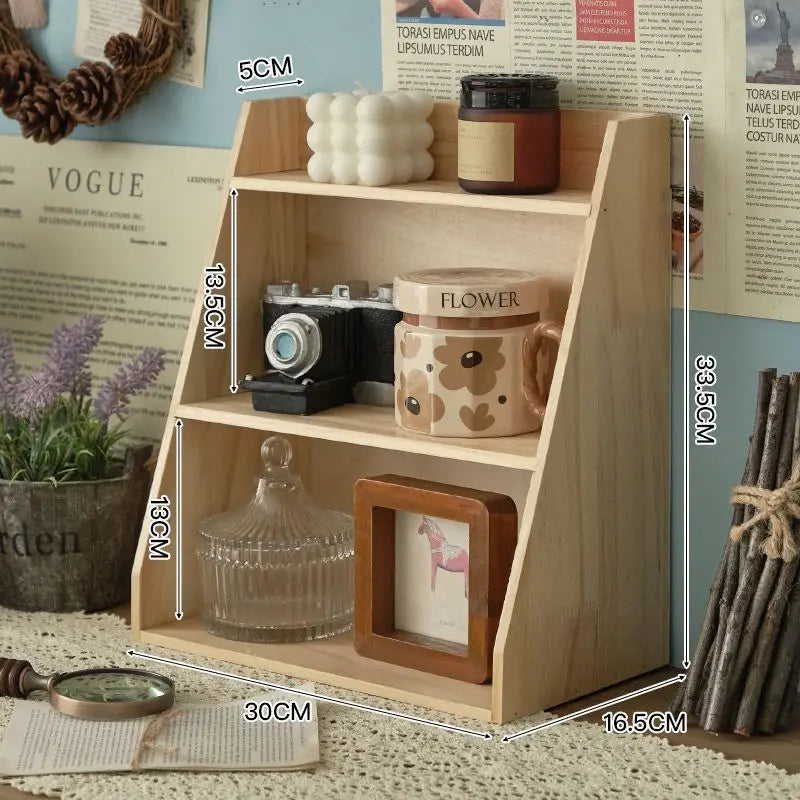 Solid Wood Cosmetics Storage Rack Multifunctional Organizer Desktop Cup Sample Storage Box Multi-layer Wooden Retro Storage Rack