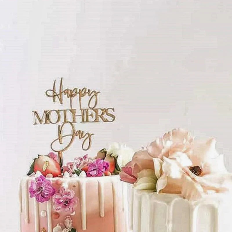 Happy Mothers Day birthday Cake Topper Gold Simple design Acrylic MOM Party Cake Toppers Mother's Day Gifts Dessert Decoration