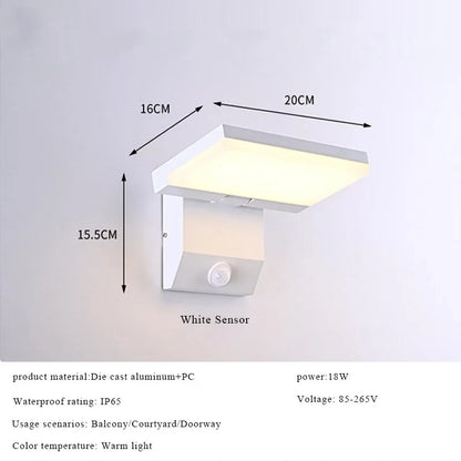 IP65 Waterproof Sensor Wall Lamp LED Outdoor Wall Light Adjustable Angle wall Lights  Aluminum Alloy Entrance Corridor Balcony
