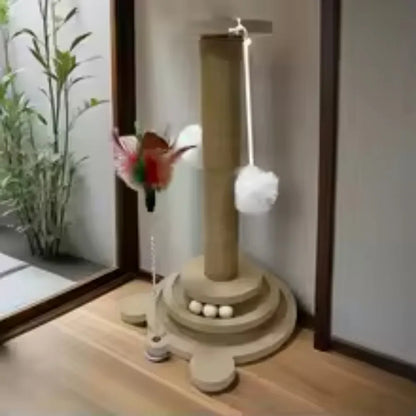 Tall Sisal Cat Scratching Post with Hanging Ball - Premium Vertical Scratcher for Indoor Cats Kittens, Interactive Toy Included
