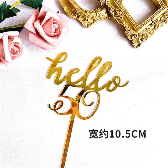 New 0-9 Number Happy Birthday Cake Topper Golden Acrylic Wedding Cake Topper Adorn For Kids Birthday Party Holiday Cake Supplies